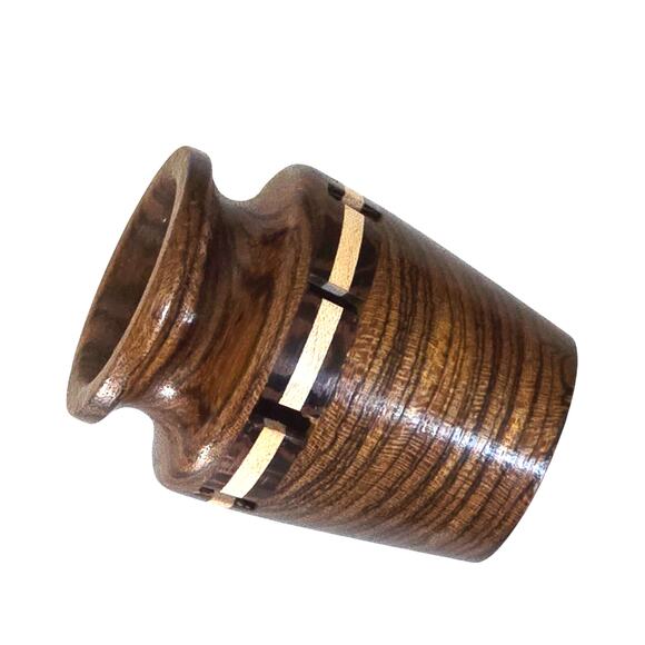 Handmade Toothpick Holder of Marquetry Pieced and Turned Wood - Picture 2 of 8